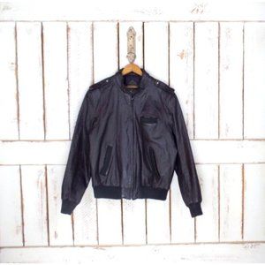 Vintage mens dark brown leather motorcycle bomber jacket